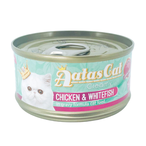 Pate Aatas Cat cho mèo vị gà và cá tuyết - LON 80GR: CHICKEN & WHITEFISH